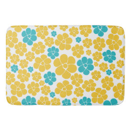 Tapis De Bain Motif aux fleurs - Turquoise et Jaune