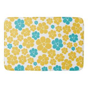 Tapis De Bain Motif aux fleurs - Turquoise et Jaune