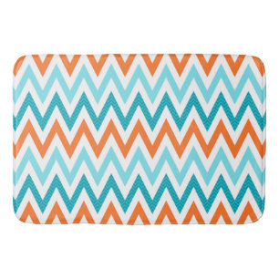 Tapis De Bain Motif bleu de zigzag d'Aqua orange moderne de