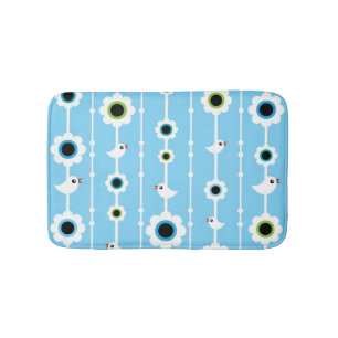Tapis De Bain motif bleu d'oiseau et de fleurs