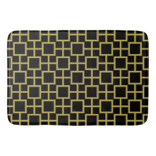 Tapis De Bain Motif Carré moderne or sur noir