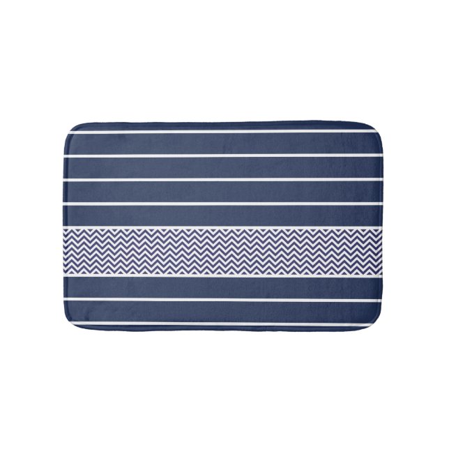 Tapis De Bain Motif Chevron bleu bleu marine moderne (Devant)