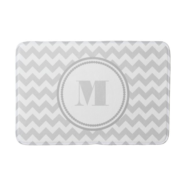 Tapis De Bain Motif Chevron Gris Blanc Gris Monogrammé (Devant)