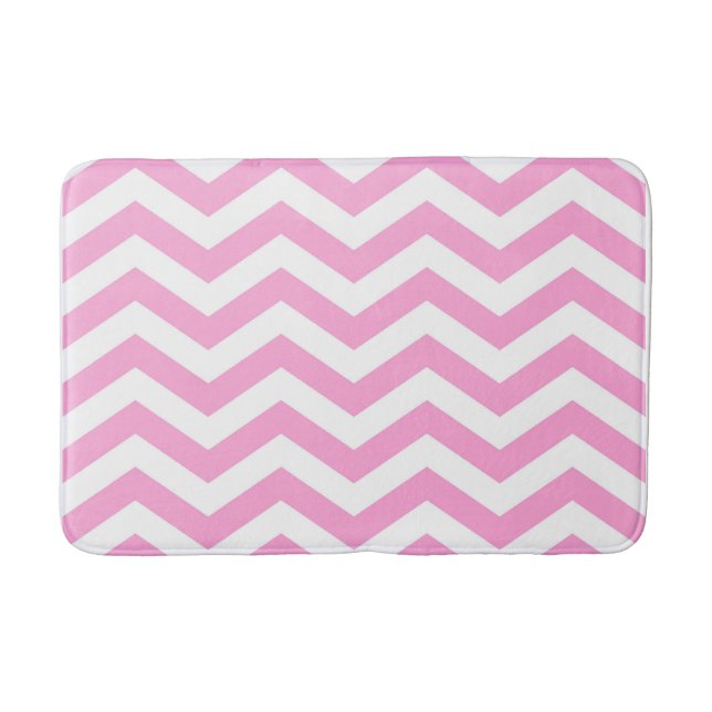 Tapis De Bain Motif Chevron rose et blanc (Devant)