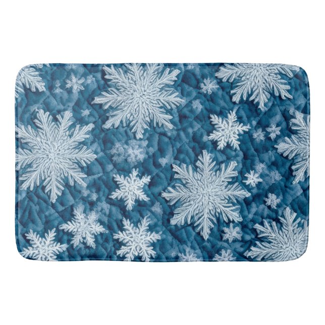 Tapis De Bain Motif courbé Flakes Bleu et Blanc (Devant)