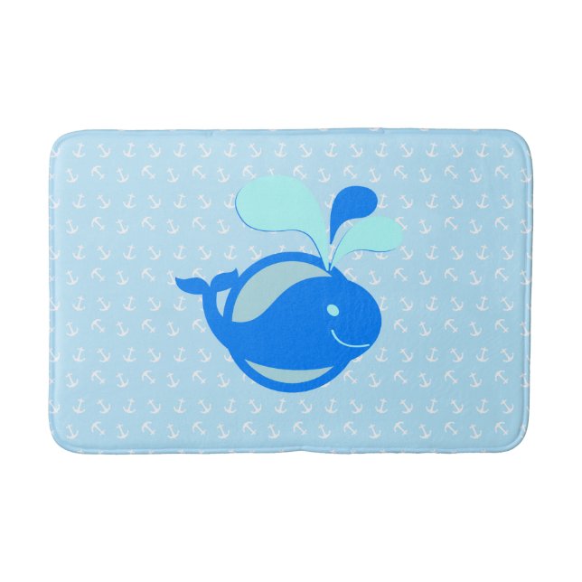 Tapis De Bain Motif d'Ancres de Baleine Bleue Cute (Devant)