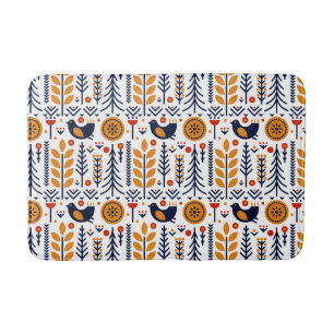 Tapis De Bain Motif d'art populaire d'oiseau d'automne