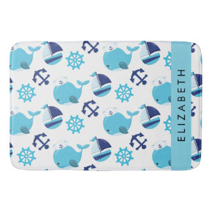 Tapis De Bain Motif De Baleines, Baleines Bleues, Votre Nom