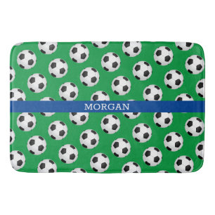 Tapis De Bain Motif de balle de football, Nom blanc, Bleu & Vert