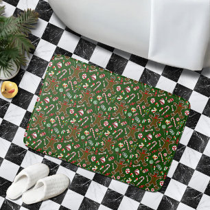 Tapis De Bain Motif de bonbon en pain d'épices festif vert ludiq