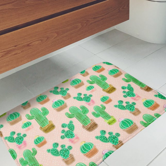 Tapis De Bain Motif de cactus pointillés (Cactus Pattern Bath Mat)