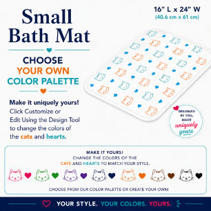 Tapis De Bain Motif de chatons et de cœurs bleu orange petit