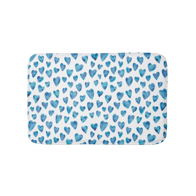 Tapis De Bain Motif de cœur d'amour à l'aquarelle bleue (Devant)
