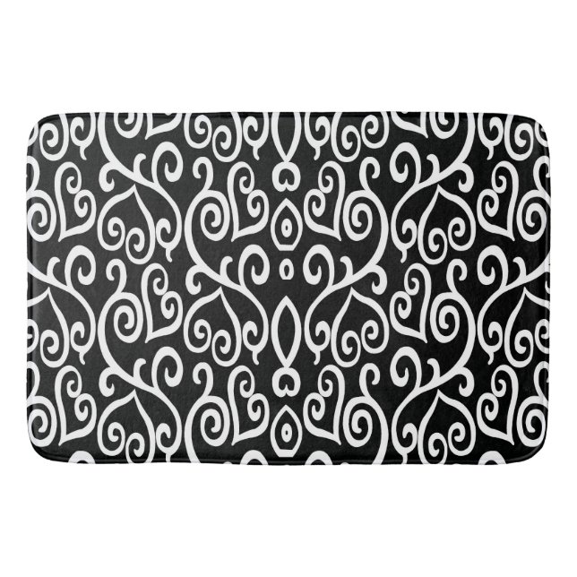 Tapis De Bain Motif de coeur noir et blanc (Devant)