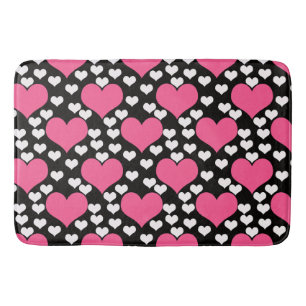 Tapis De Bain Motif de Coeurs d'Amour Rose Noir Blanc