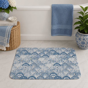 Tapis De Bain Motif de coquillage de mer bleu côtier Plage