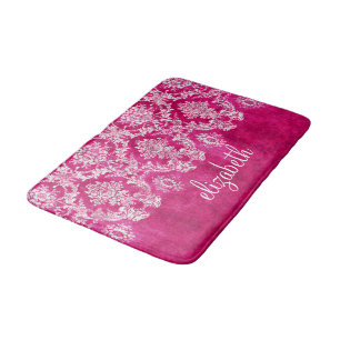 Tapis De Bain Motif de Damas de Grunge rose chaud Monogramme per