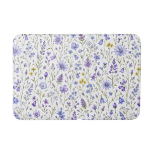Tapis De Bain Motif de fleur sauvage à l'aquarelle bleu violet j