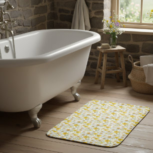Tapis De Bain Motif de fleur sauvage aquarelle jaune 