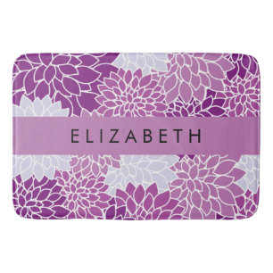 Tapis De Bain Motif De Fleurs, Dahlia Violet, Votre Nom