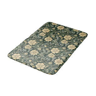 Tapis De Bain Motif de fleurs jaunes stylisées vert foncé