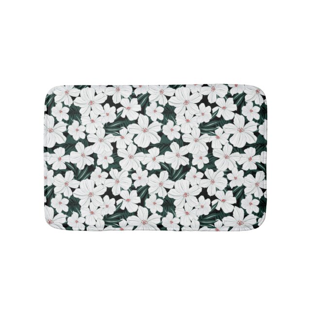 Tapis De Bain Motif de fleurs tropical blanc (Devant)