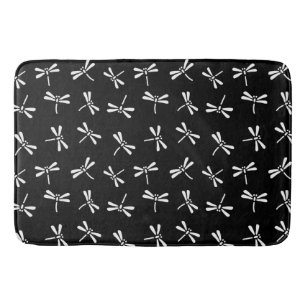 Tapis De Bain Motif de libellules japonais, blanc et noir