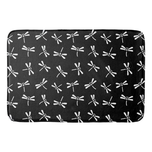 Tapis De Bain Motif de libellules japonais, blanc et noir (Devant)
