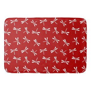 Tapis De Bain Motif de libellules japonais, rouge profond et bla