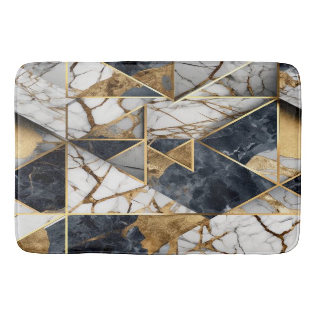 Tapis De Bain Motif de marbre géométrique Gold Black tendance (Devant)
