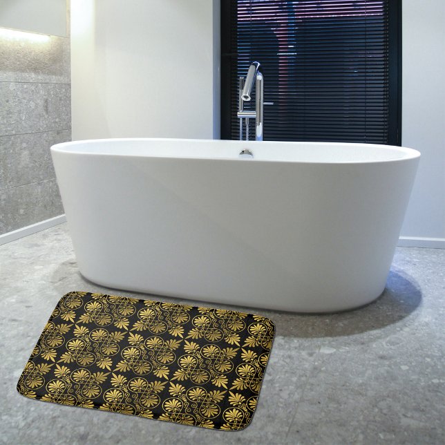 Tapis De Bain Motif de méandre grec antique en or noir (Créateur téléchargé)