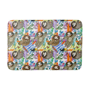Tapis De Bain Motif de paresse d'aquarelle de bande dessinée
