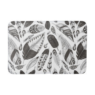 Tapis De Bain Motif de plumes noir et blanc