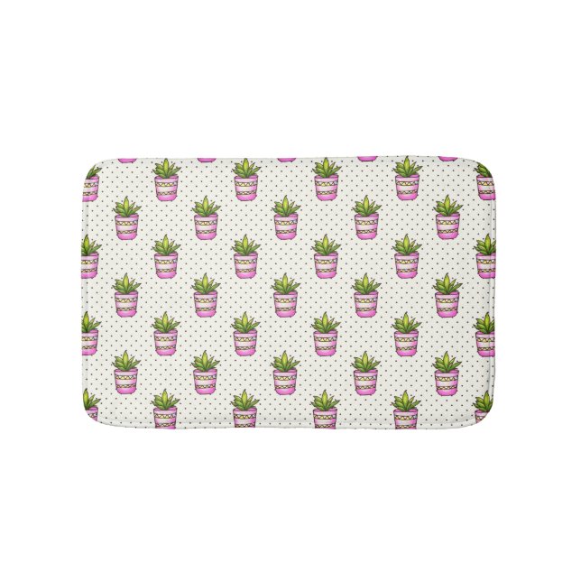 Tapis De Bain Motif de point Polka Succulent Aquarelle (Devant)