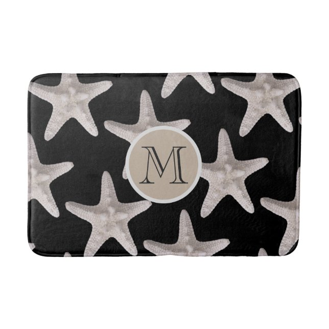 Tapis De Bain Motif de poisson étoilé noir Monogramme beige noir (Devant)