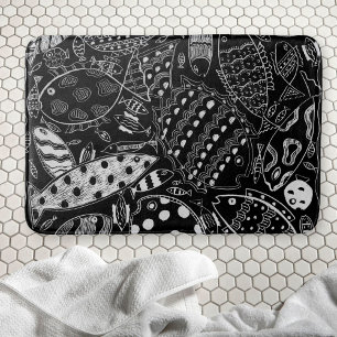 Tapis De Bain Motif de poisson fantaisiste noir et blanc à la mo