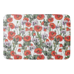 Tapis De Bain Motif de Poppies rouges et violettes