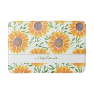 Tapis De Bain Motif de tournesol jaune personnalisé