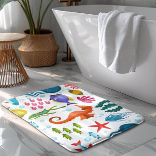 Tapis De Bain Motif de vie marine avec des animaux marins