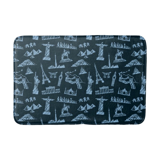 Tapis De Bain Motif de voyage dans le motif de bleus (Devant)