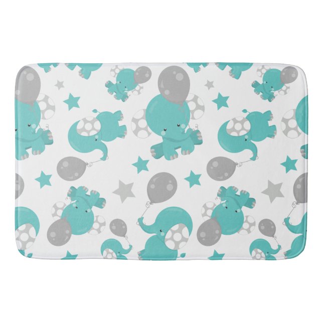 Tapis De Bain Motif Des Eléphants Bleus, Eléphants Mignons, Étoi (Devant)