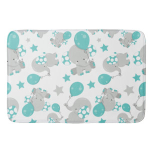Tapis De Bain Motif Des Eléphants, Eléphants Mignons - Gris Bleu