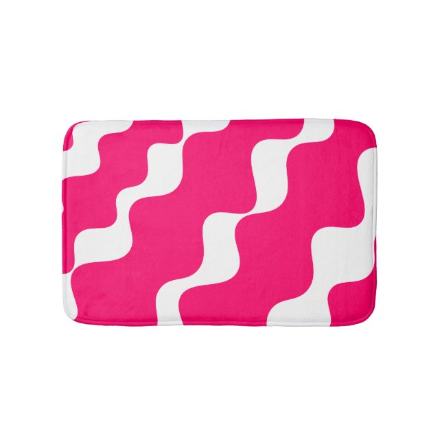 Tapis De Bain Motif des vagues inclinées rose et blanc (Devant)