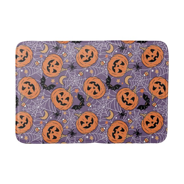 Tapis De Bain Motif d'Halloween violet Jack-O-lanterne (Devant)