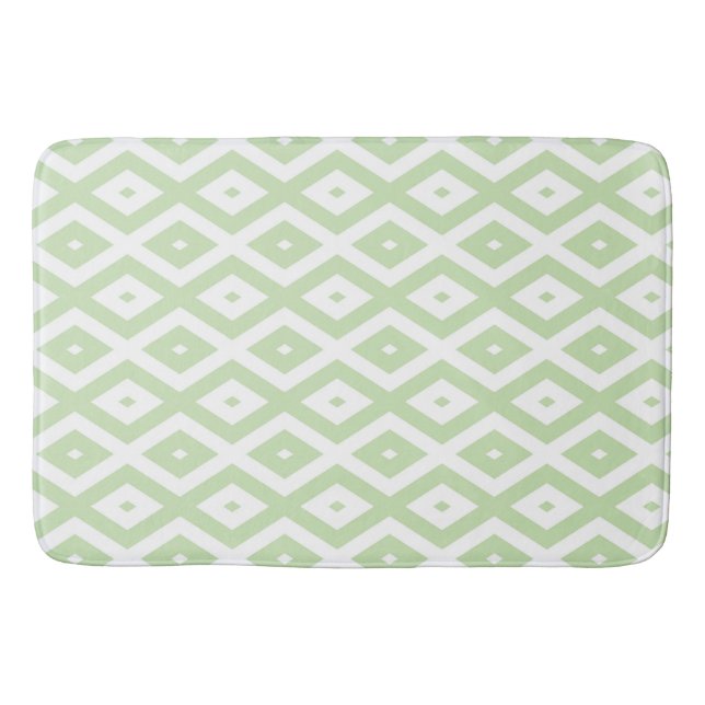 Tapis De Bain Motif diamant vert pâle et blanc (Devant)