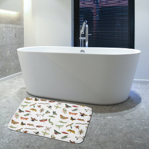 Tapis De Bain Motif d'illustration coloré d'insectes Vintages