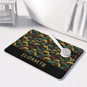 Tapis De Bain Motif élégant de Ginkgo Monogramme de nom Tons de