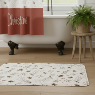 Tapis De Bain Motif élégant de winterberry de forêt à l'aquarell