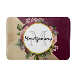 Tapis De Bain Motif en marbre d'or et Monogramme de fleurs de Bo