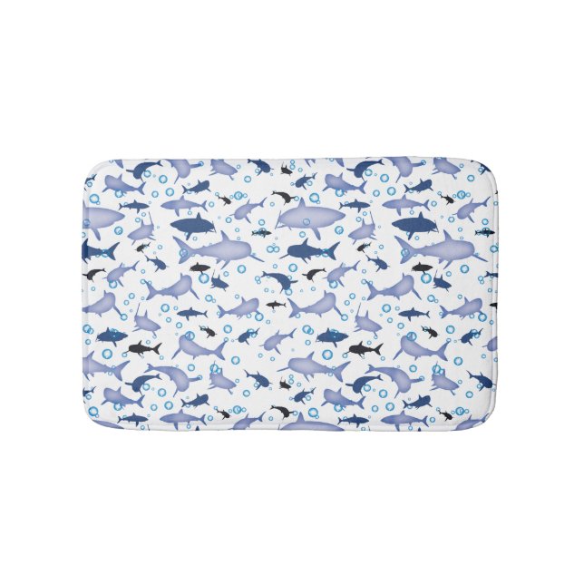 Tapis De Bain Motif en silhouette de requin blanc et bleu (Devant)